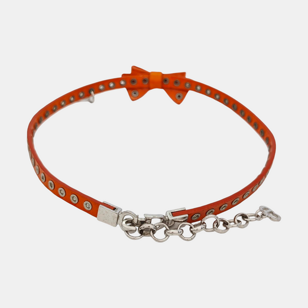 Bow Leather Orange Necklace