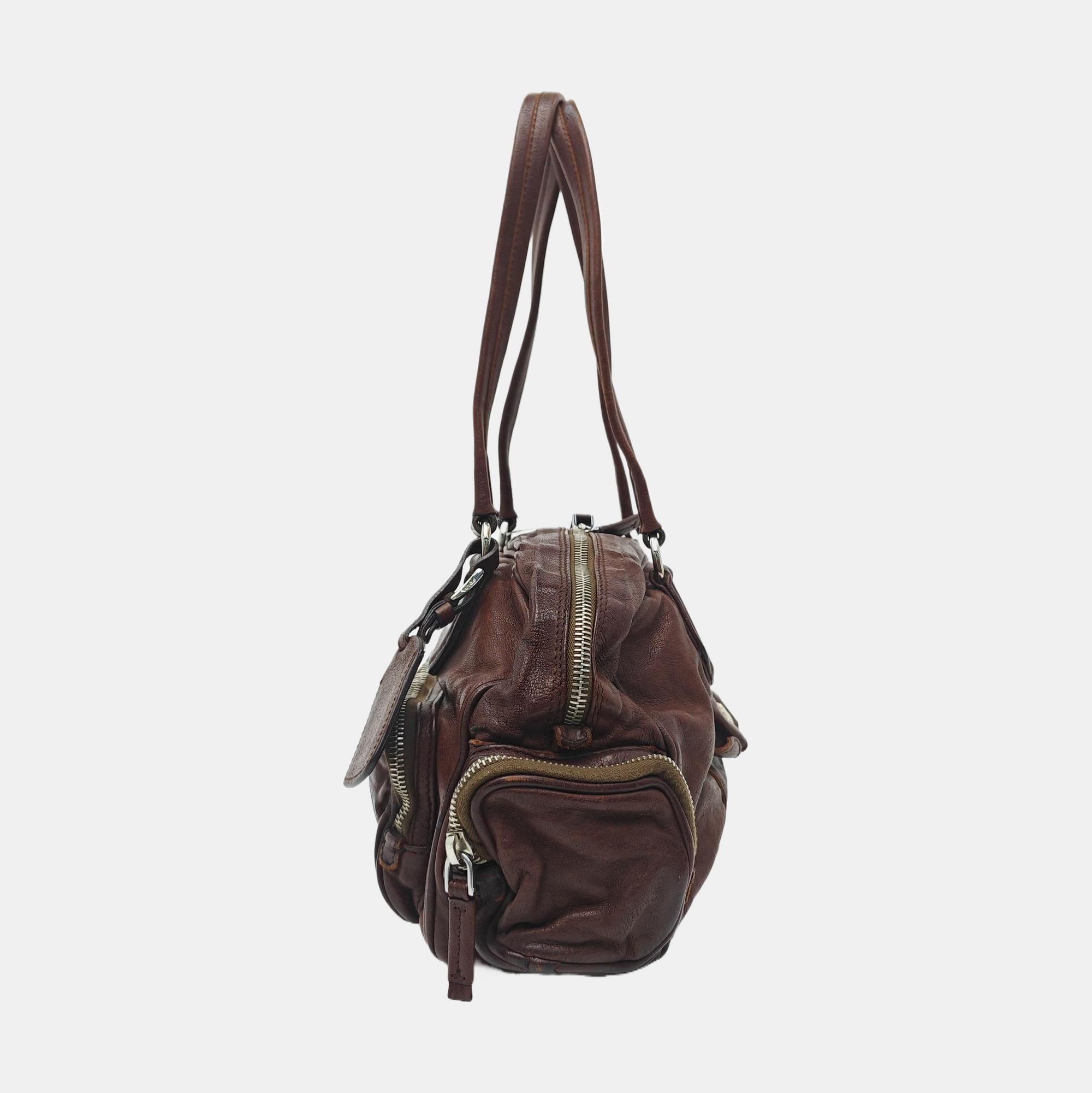Calfskin Top Handle Bag Brown
