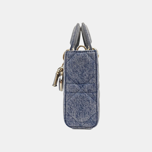 Authenticated pre-owned  Lady D-Joy Medium Quilted Denim Blue - Shoulder Bag at Looply