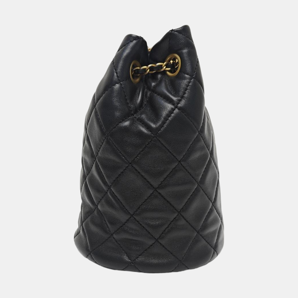 Quilted Lambskin Bucket Bag Black
