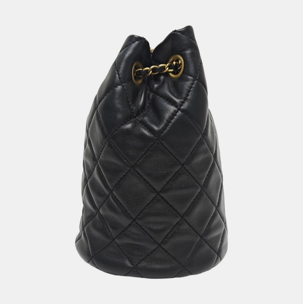 Quilted Lambskin Bucket Bag Black
