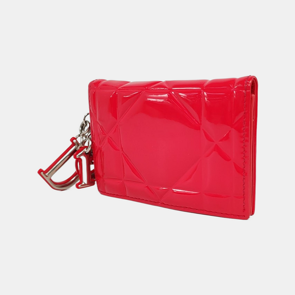 Cannage Patent Leather Card Holder Red