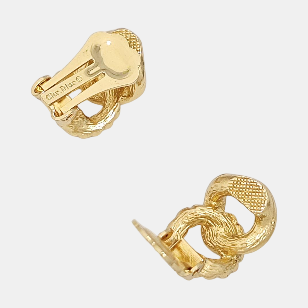 Twist Round Metal Gold Clip On Earrings