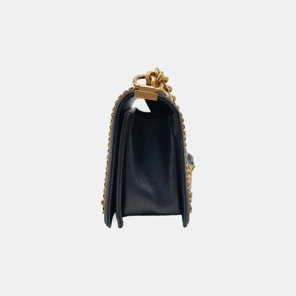 BOY CHANEL Medium Quilted Grained Calfskin Black