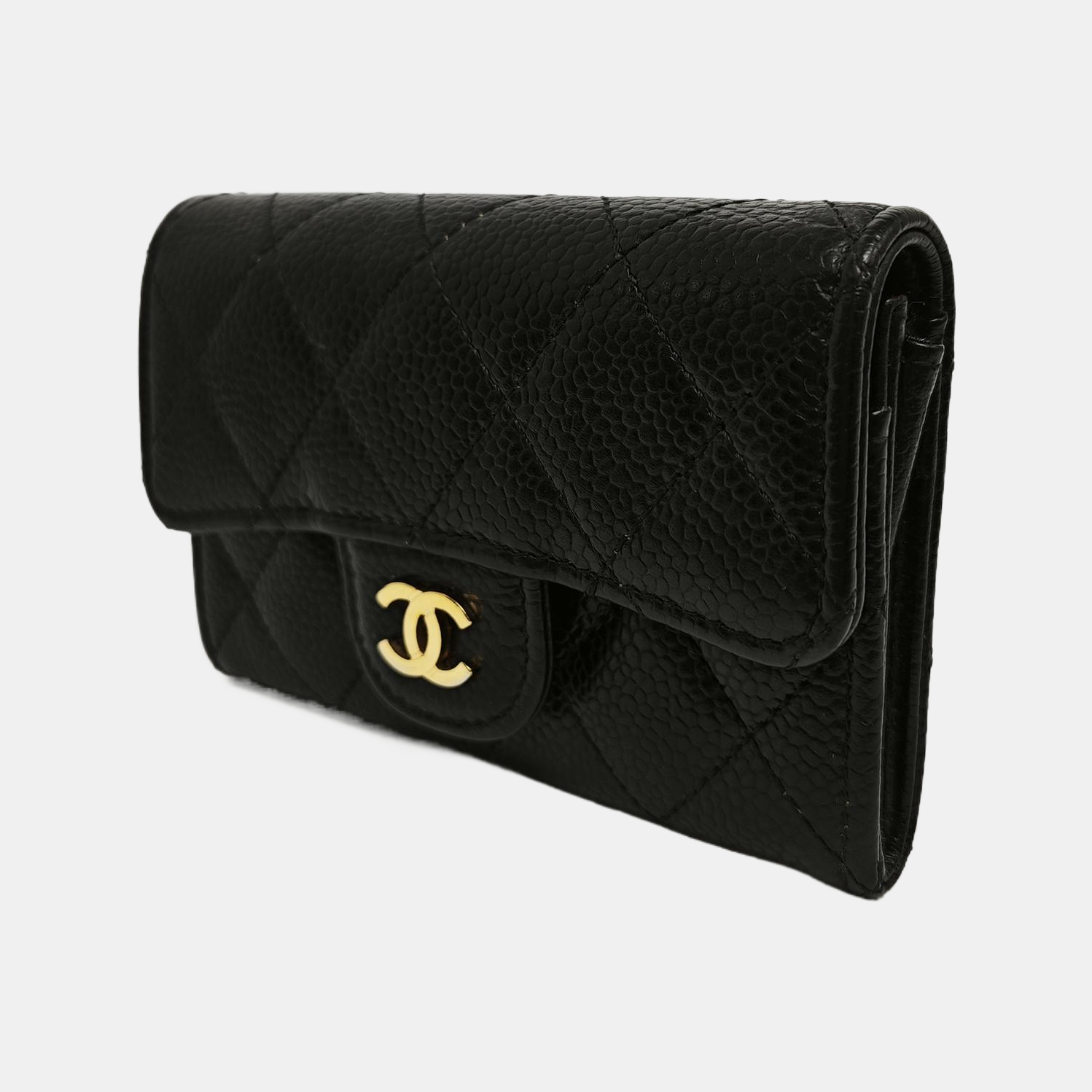 CLASSIC FLAP Quilted Grained Calfskin Black Card Holder