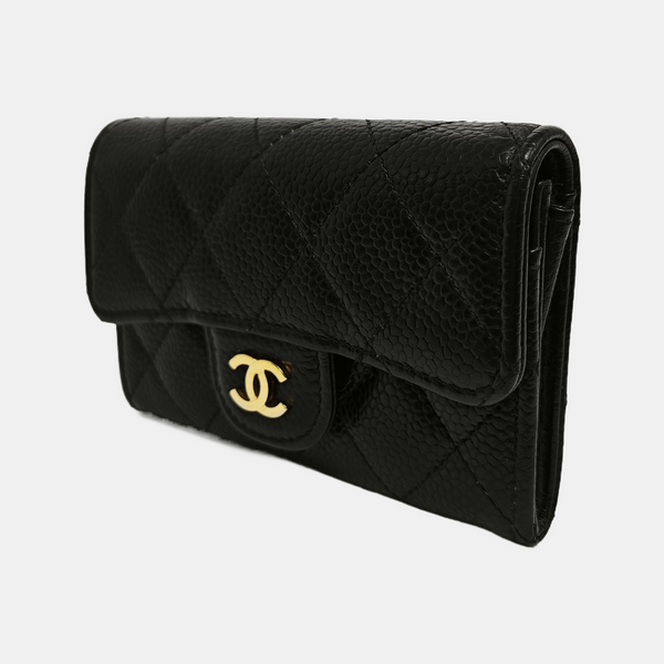 CLASSIC FLAP Quilted Grained Calfskin Black Card Holder
