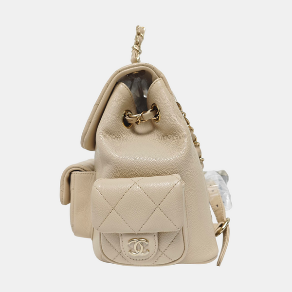 Quilted Grained Calfskin Small Beige