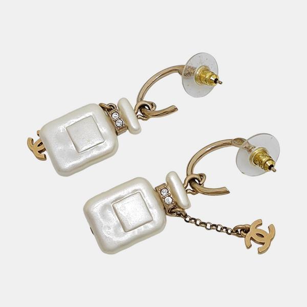 CC Logo Metal White Stud Earrings