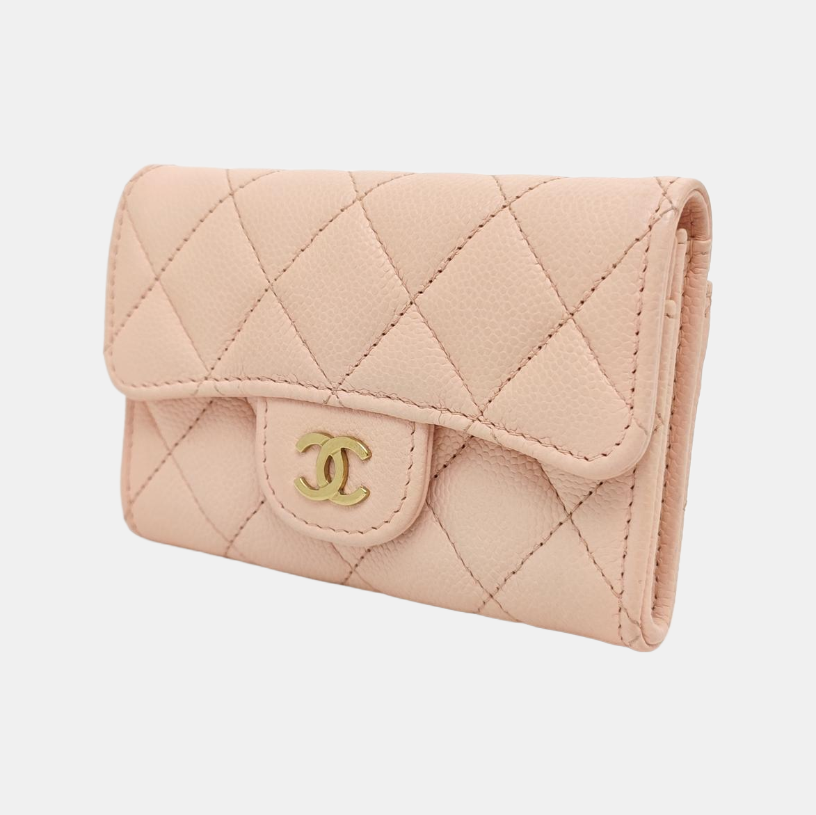 CLASSIC FLAP Quilted Grained Calfskin Pink Card Holder