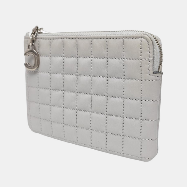 C CHARM Quilted Calfskin Gray Coin Purse