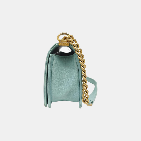 BOY CHANEL Medium Quilted Grained Calfskin Blue