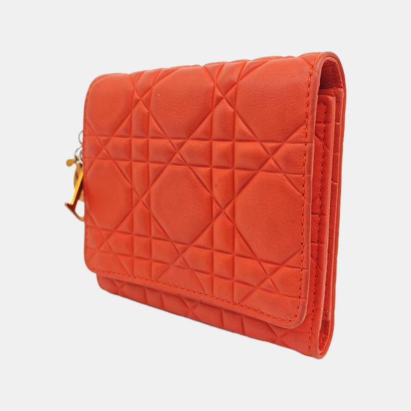 Lady Dior Cannage Calfskin Orange Wallet