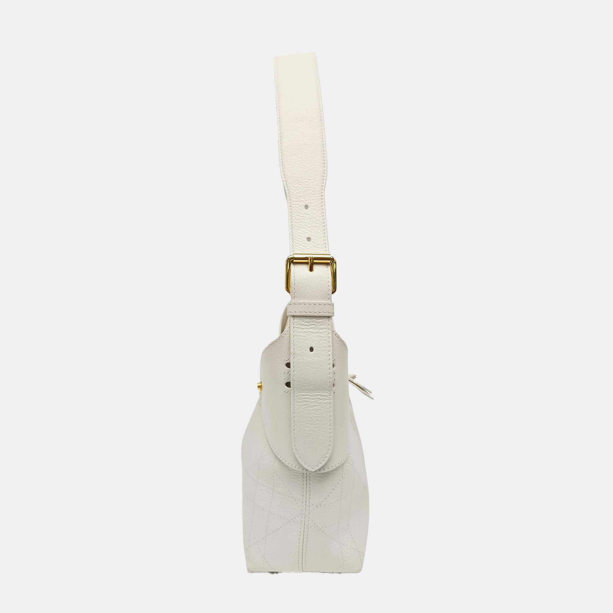 Cannage Calfskin Shoulder Bag Small White