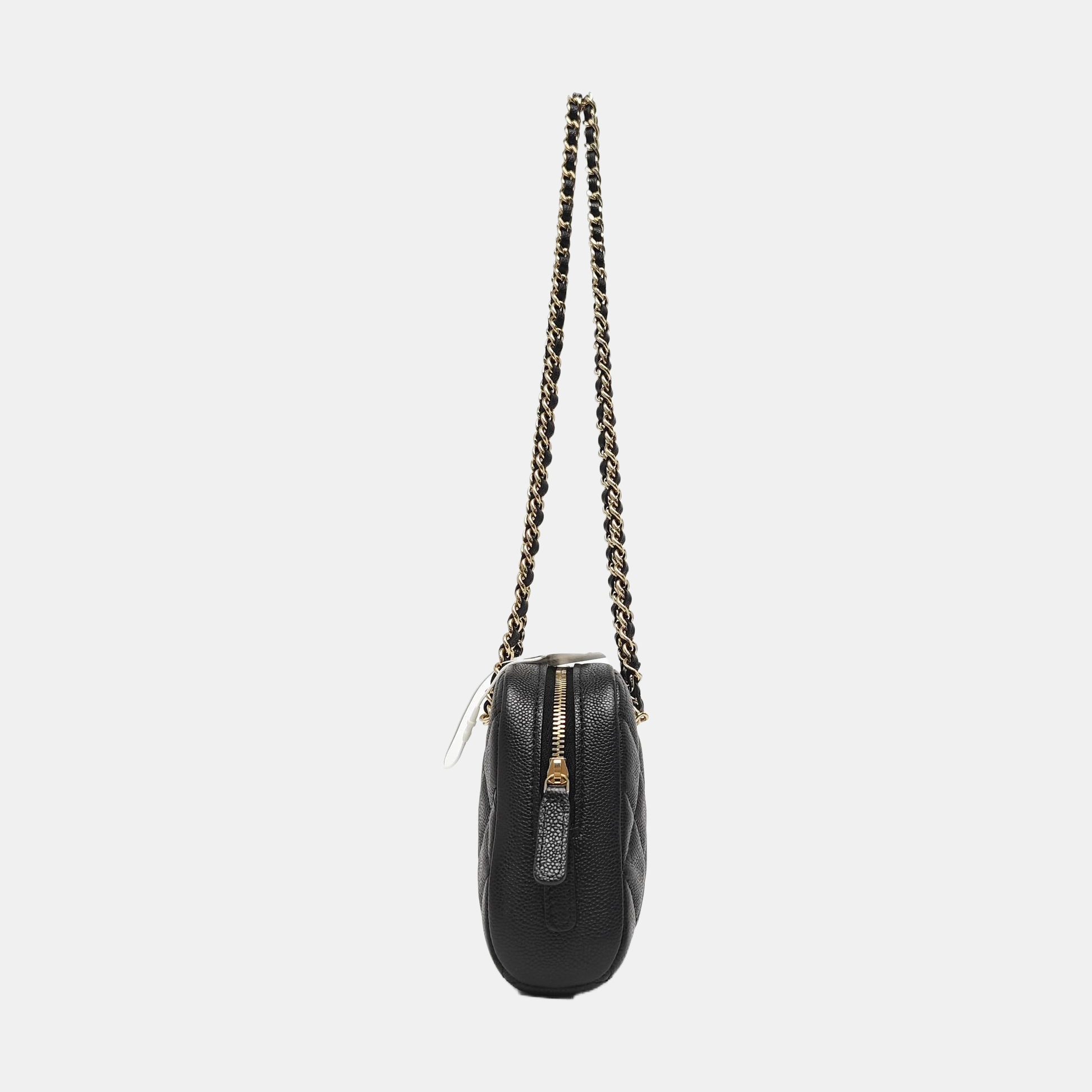 Quilted Grained Calfskin Shoulder Bag Black