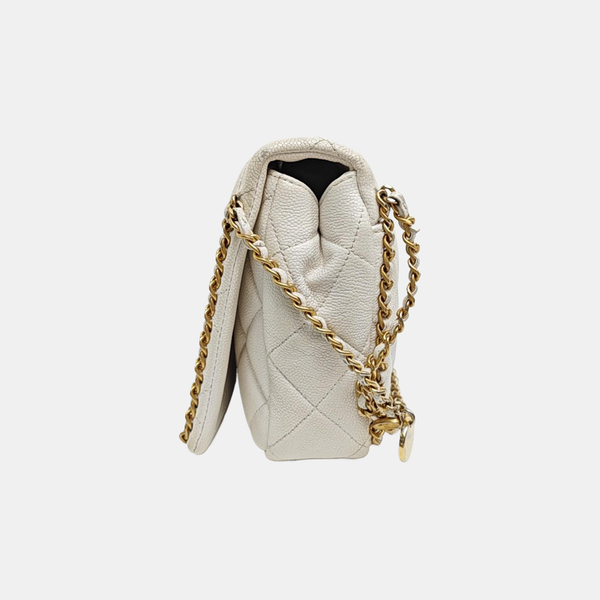 Quilted Grained Calfskin Shoulder Bag Large White