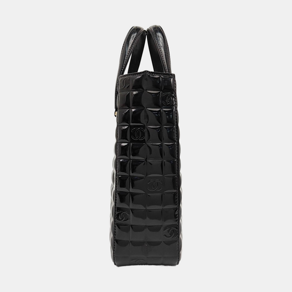 Quilted Patent Leather Tote Bag Black