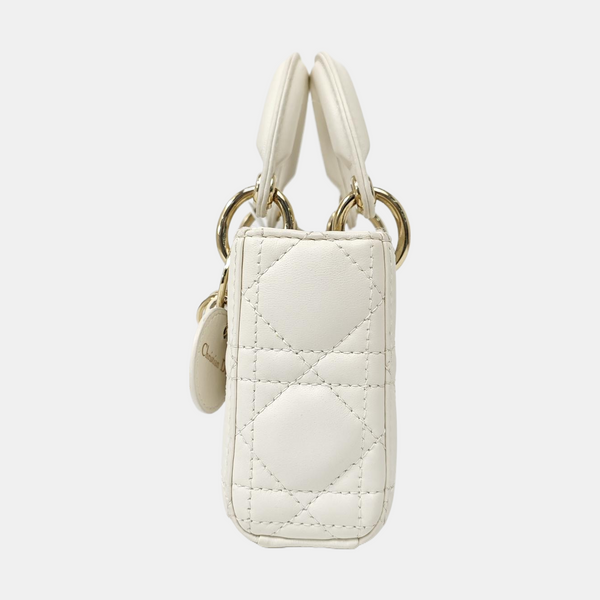 Lady D-Joy Super Mini Cannage Lambskin White