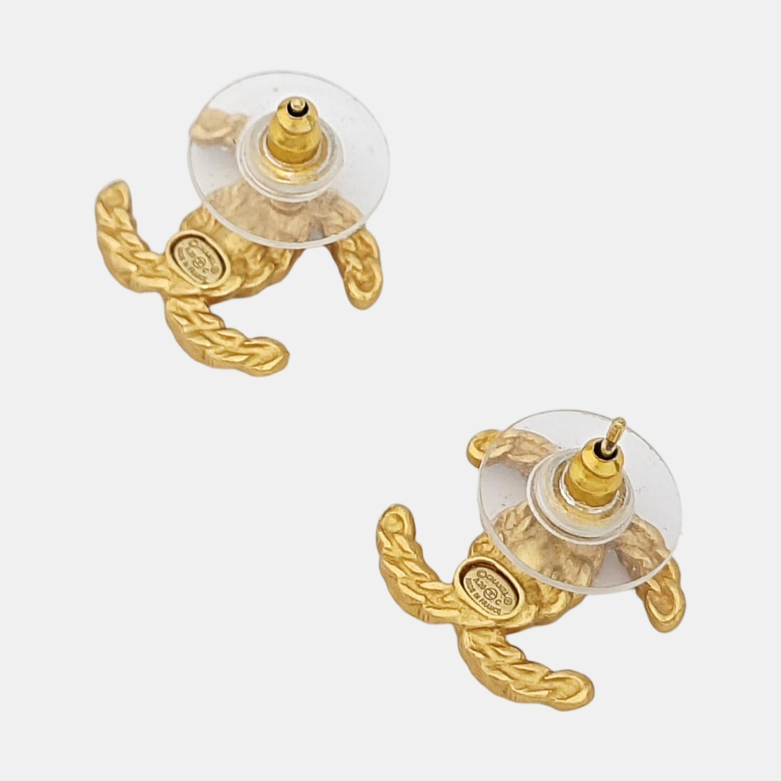 CC Logo Metal Gold Stud Earrings