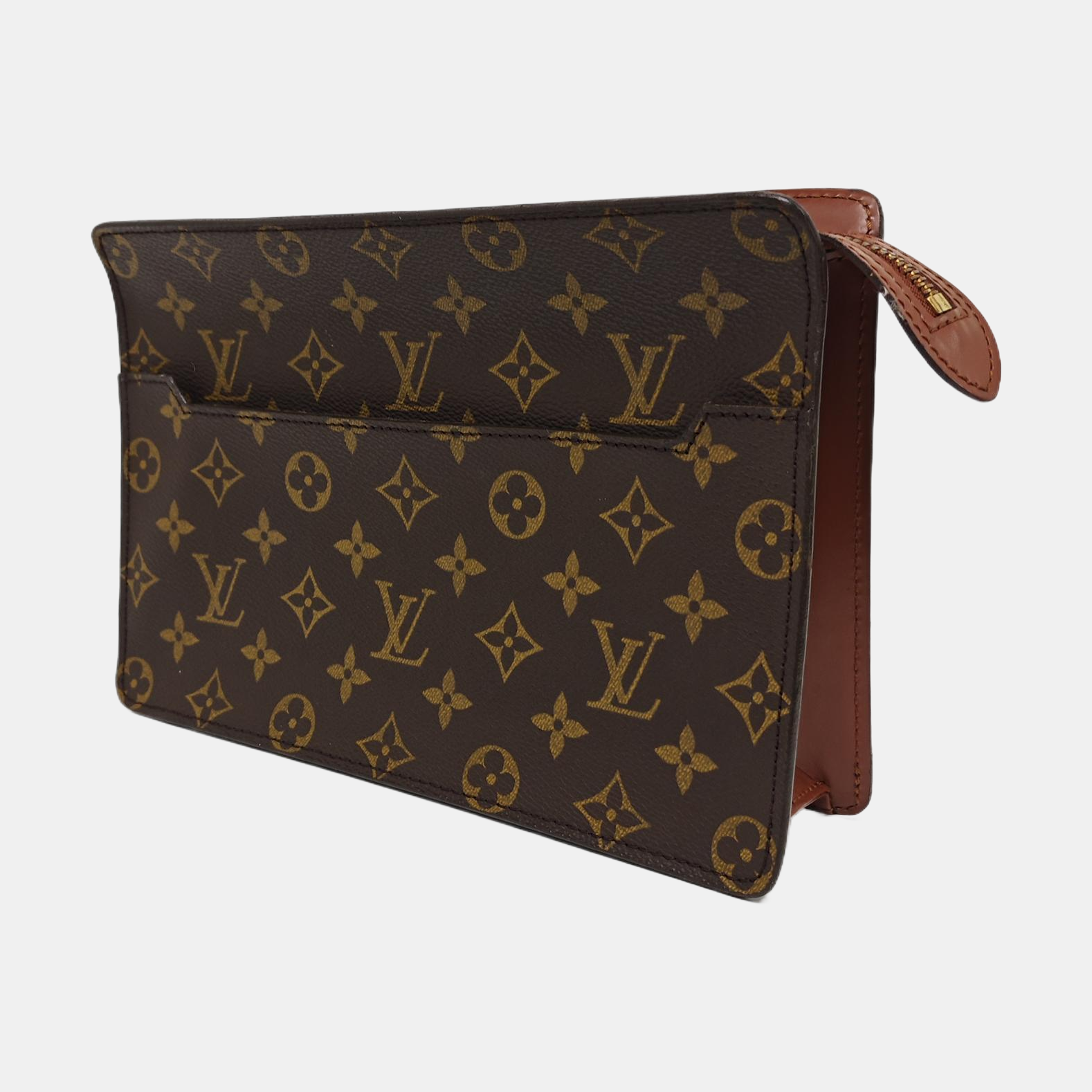 Monogram Coated Canvas Clutch Brown