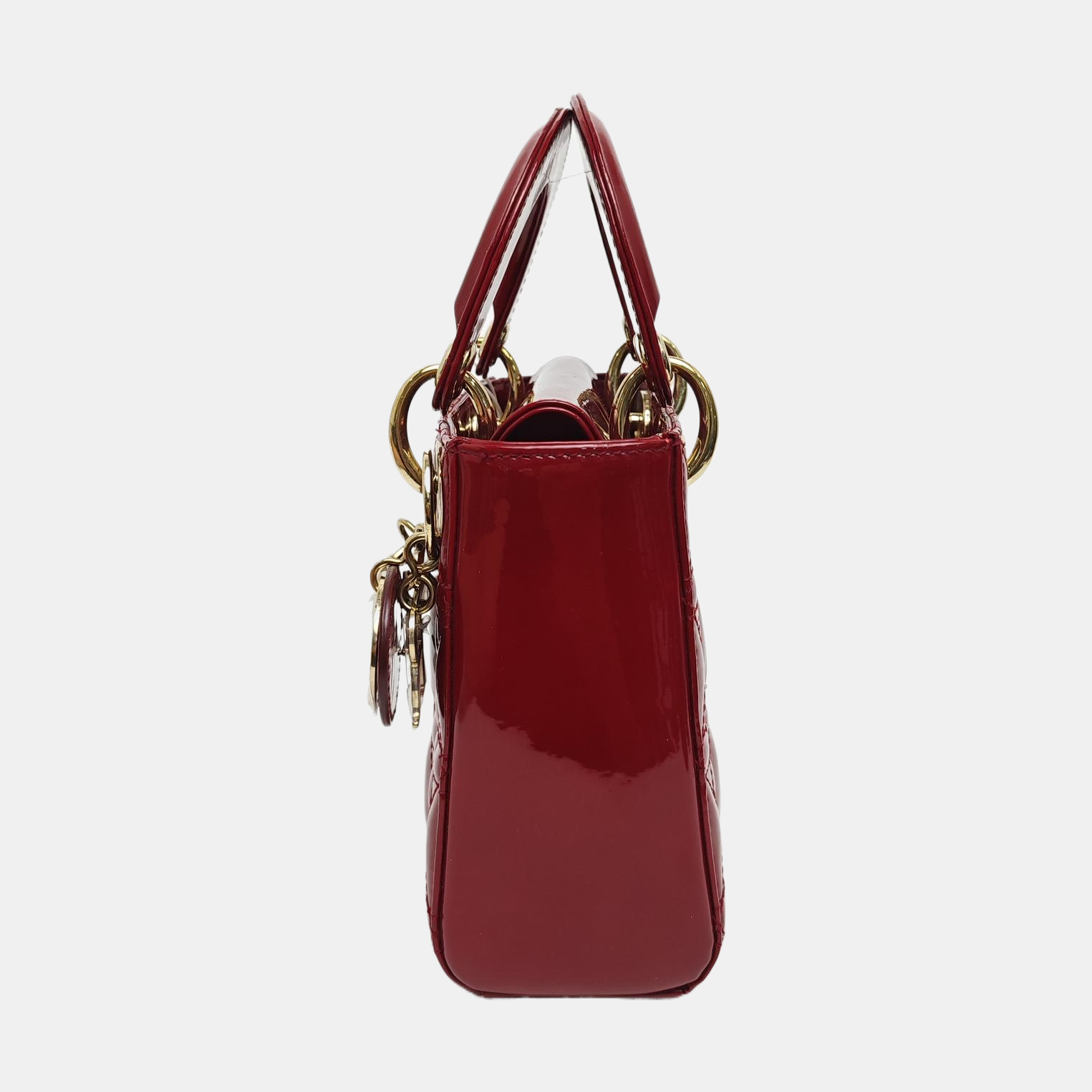 Lady Dior Mini Cannage Patent Calfskin Red