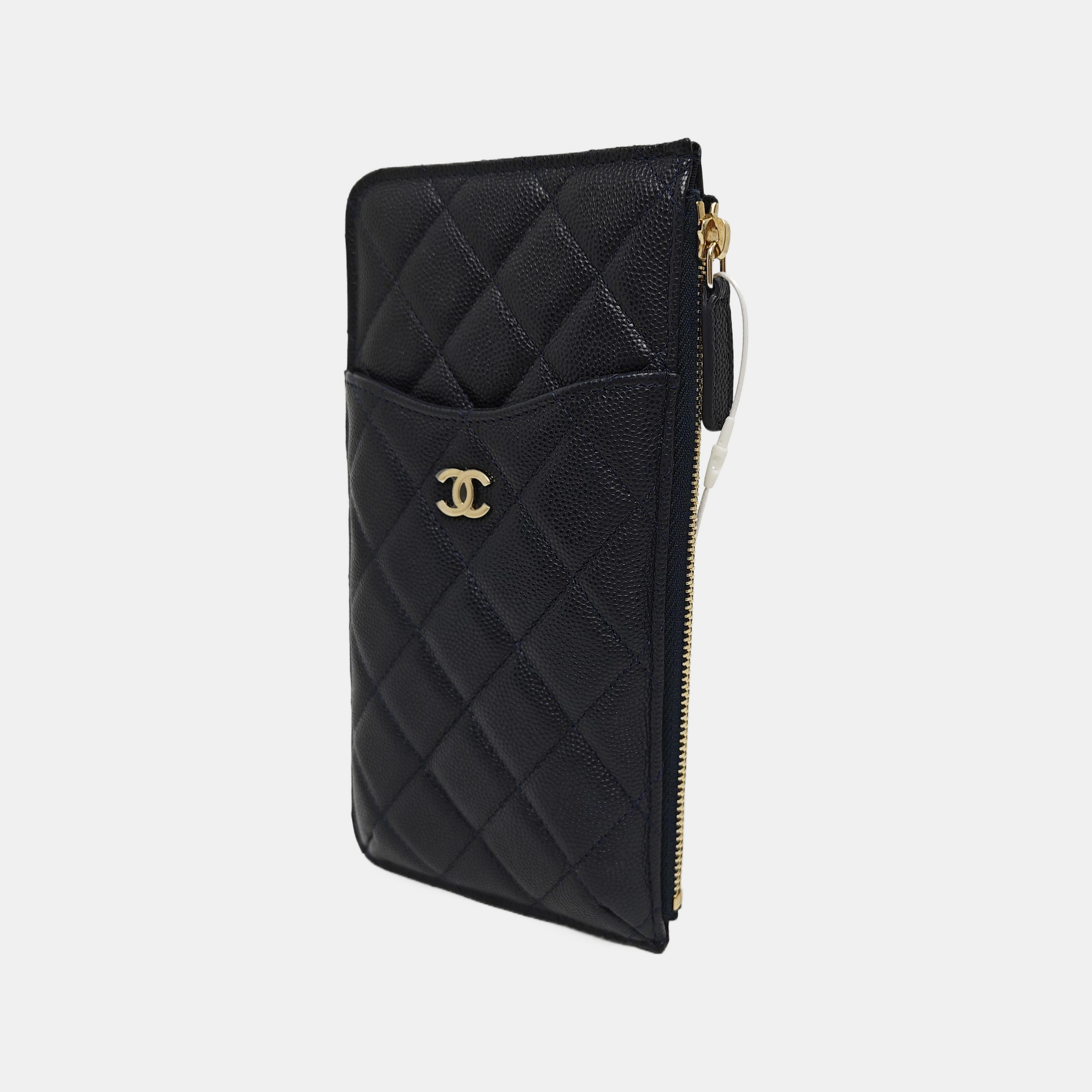 Quilted Grained Calfskin Wallet Blue