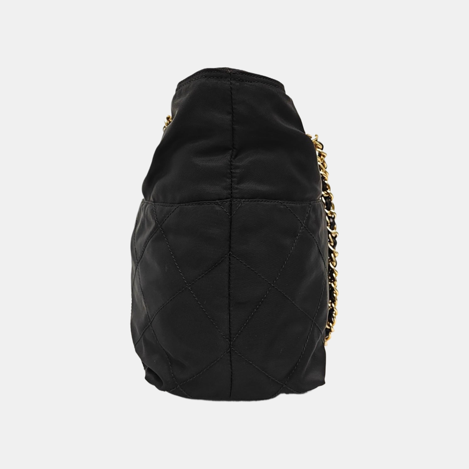 Chain Tote Quilted Nylon Black