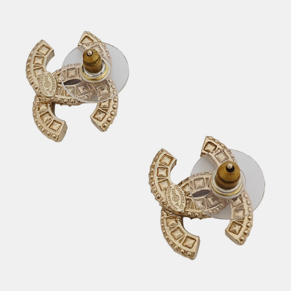 CC Logo Metal Gold Stud Earrings