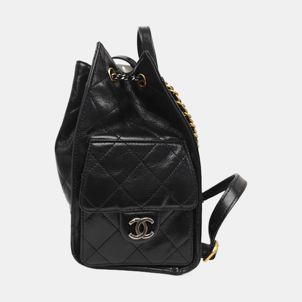 Quilted Calfskin Backpack Black
