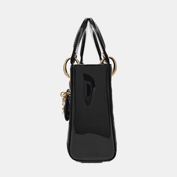 Lady Dior Mini Cannage Patent Leather Black