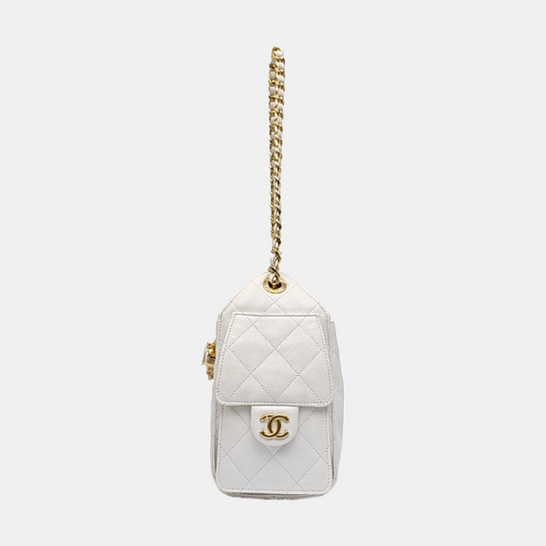 CHANEL 25 Mini Quilted Grained Calfskin White
