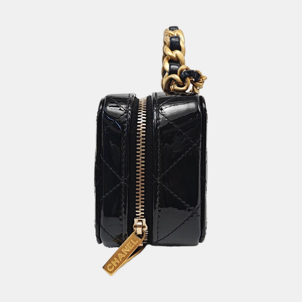 Quilted Patent Calfskin Shoulder Bag Black