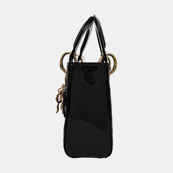 Lady Dior Mini Cannage Patent Leather Black