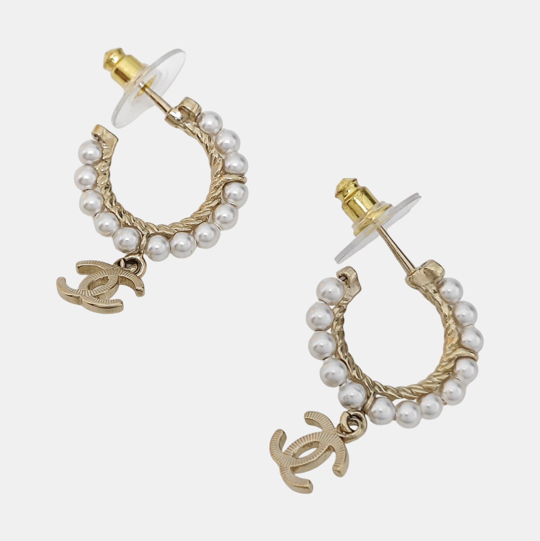 CC Logo Metal Gold Stud Earrings