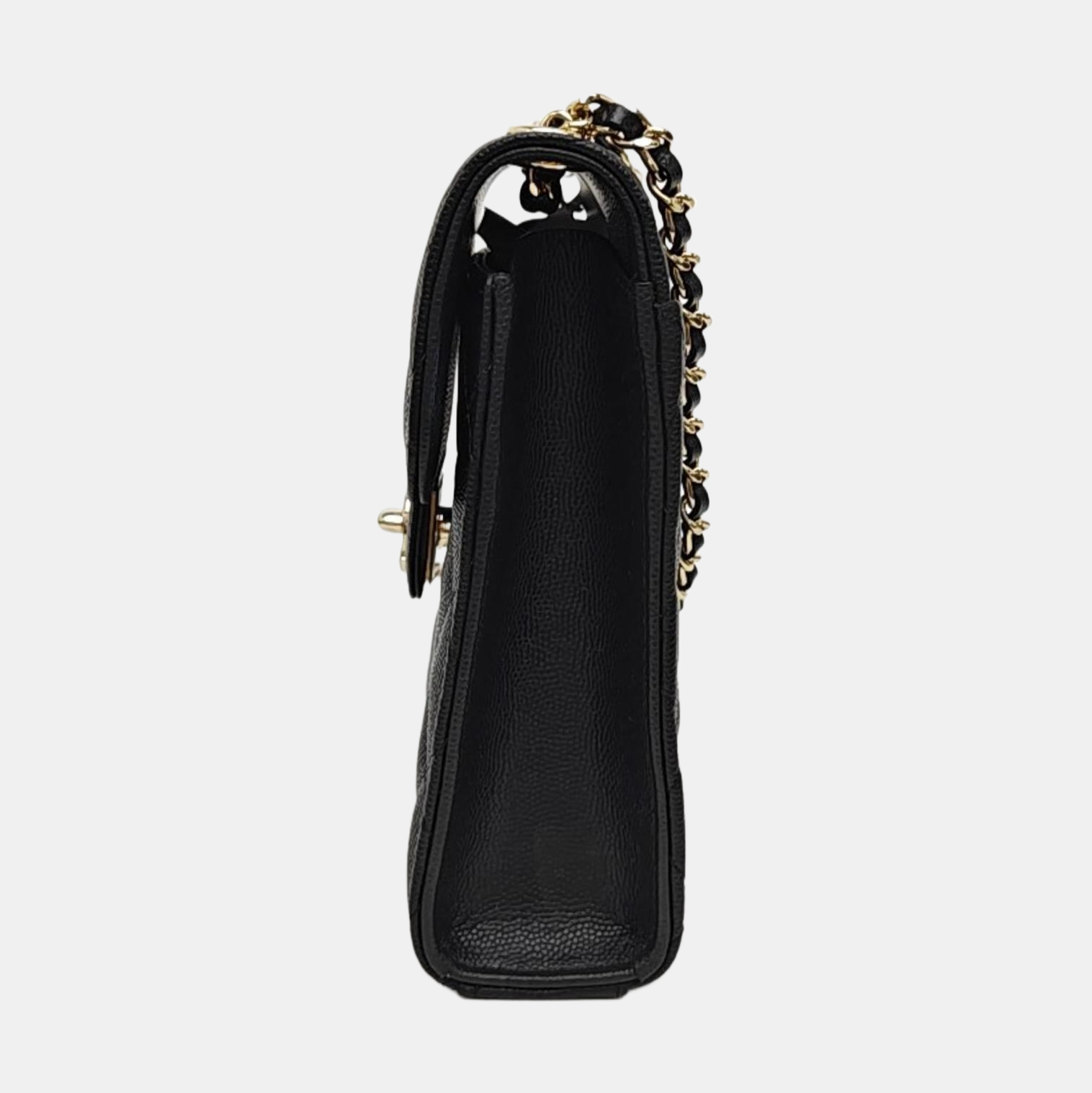 Quilted Grained Calfskin Shoulder Bag Black