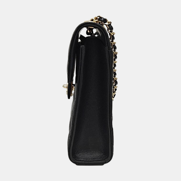Quilted Grained Calfskin Shoulder Bag Black