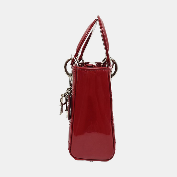 Lady Dior Mini Cannage Patent Leather Red