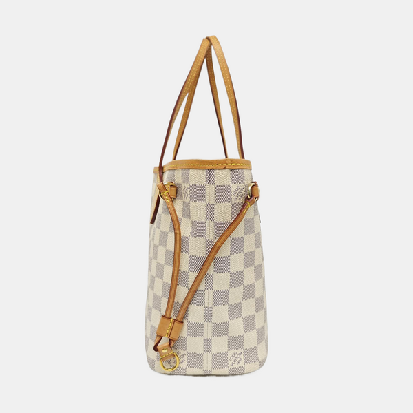 NEVERFULL PM Lona revestida Damier Azur Blanca