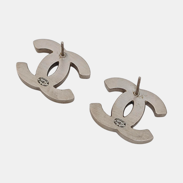CC Logo Metal Blue Stud Earrings
