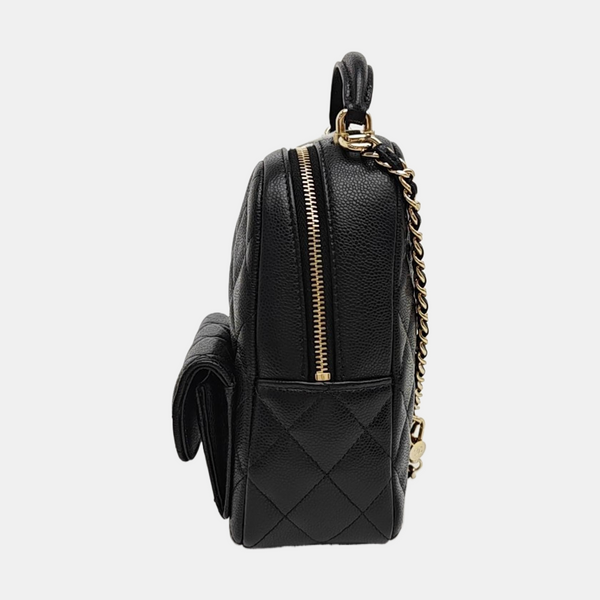 Quilted Grained Calfskin Backpack Mini Black