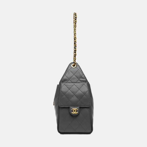 CHANEL 25 Small Quilted Grained Calfskin Gray