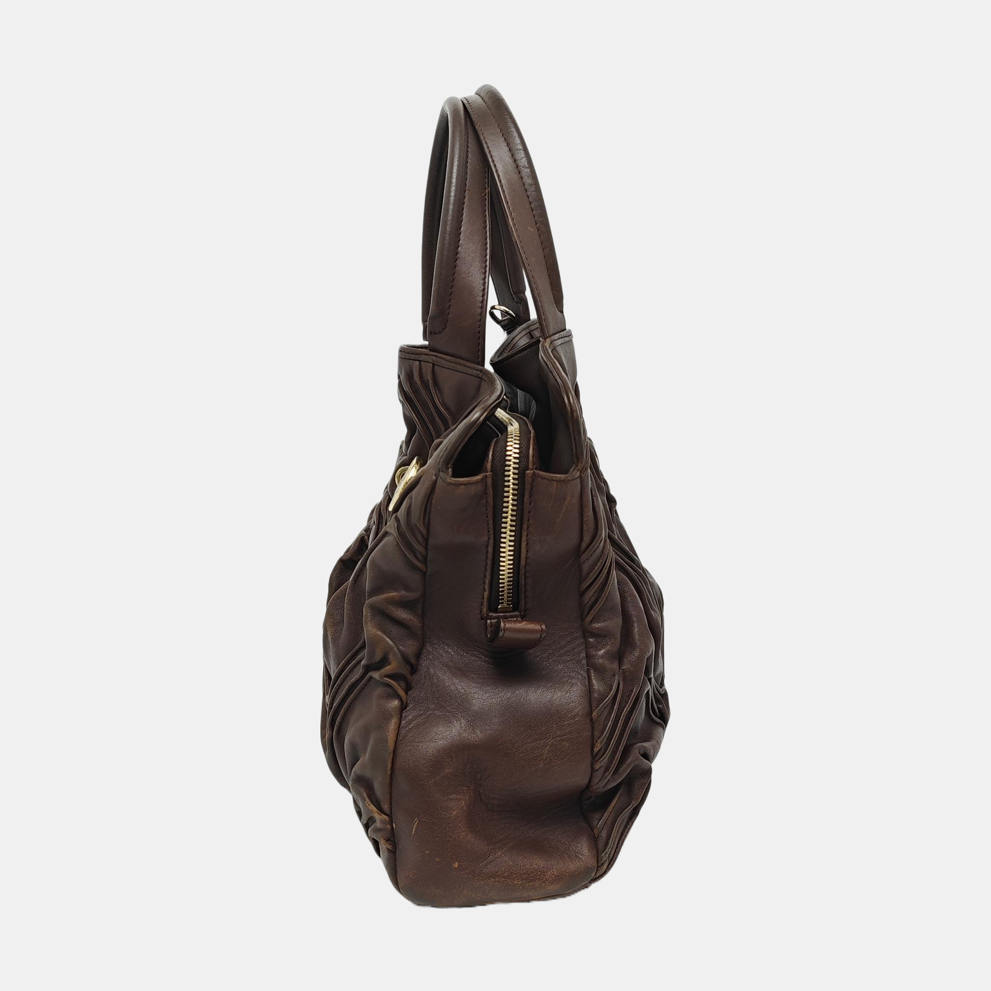Leather Top Handle Bag Brown