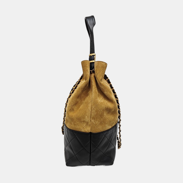 Quilted Suede Tote Bag Beige