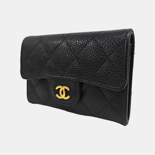 CLASSIC FLAP Quilted Grained Calfskin Black Wallet
