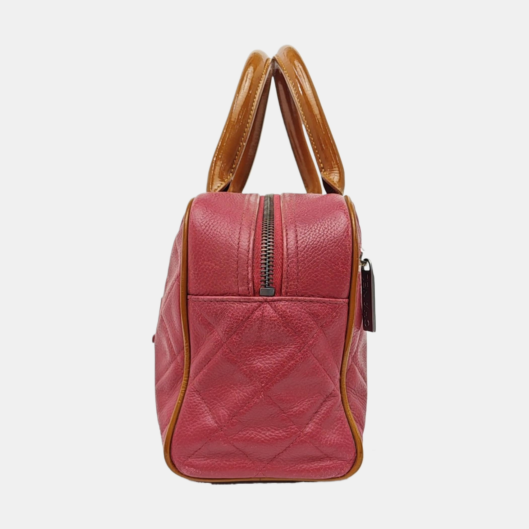 BOWLER Small Quilted Grained Calfskin Red