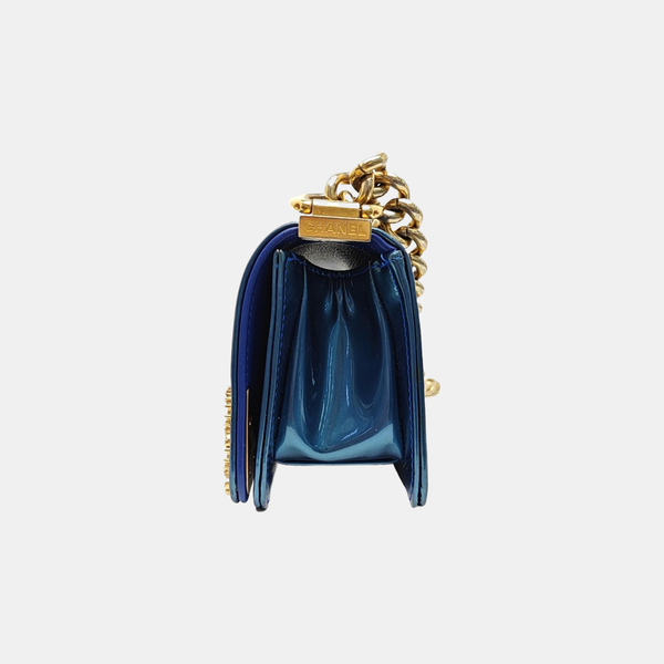 BOY CHANEL Quilted Patent Leather Blue