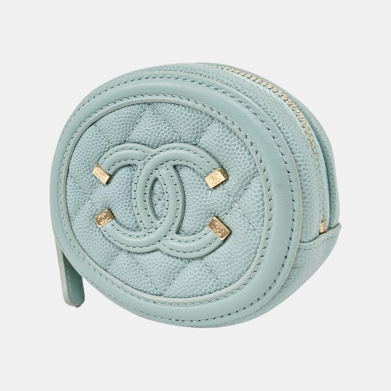 Quilted Grained Calfskin Wallet Blue