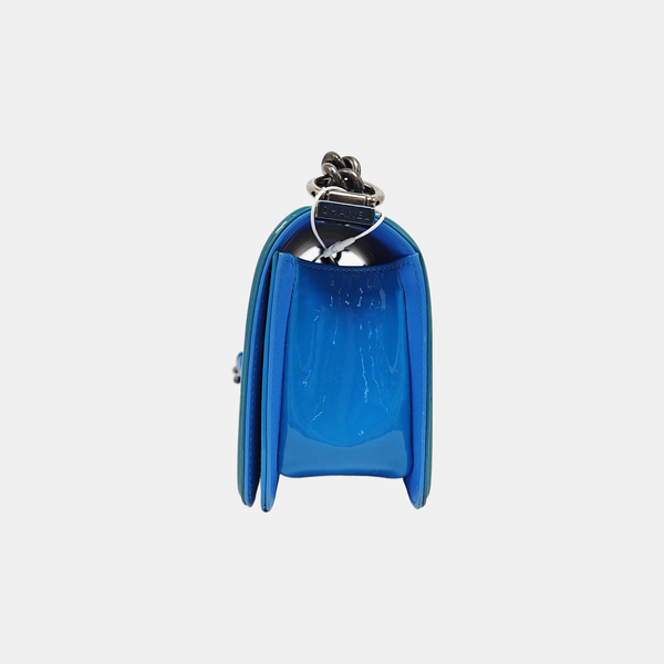 BOY CHANEL Small Quilted Patent Leather Blue