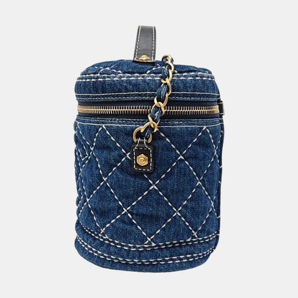 VINTAGE COSMETIC BAGS Quilted Denim Blue