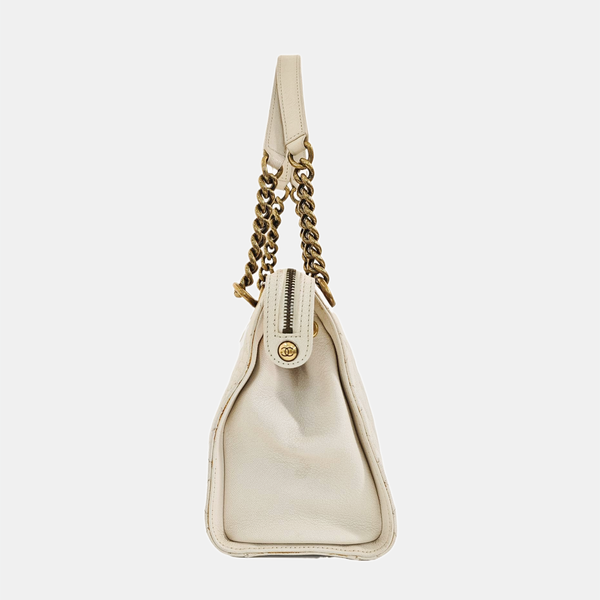 Quilted Grained Lambskin Shoulder Bag White