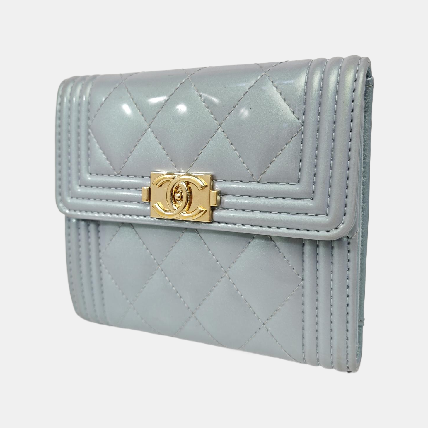 BOY CHANEL Quilted Patent Leather Blue Wallet